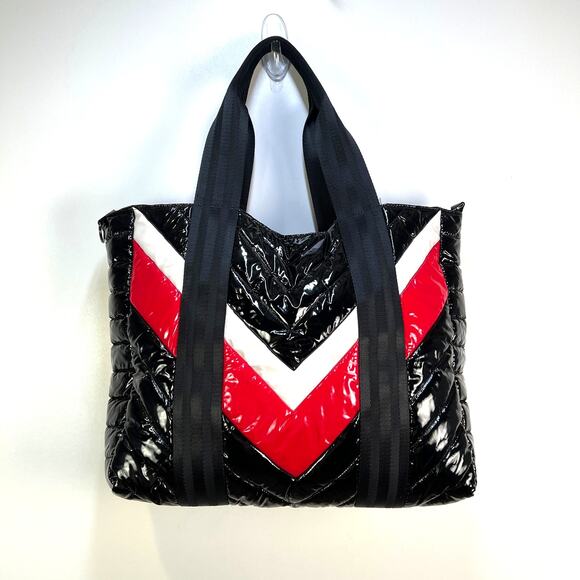 Think Royln Telluride Chevron Tote Quilted Puffer Black